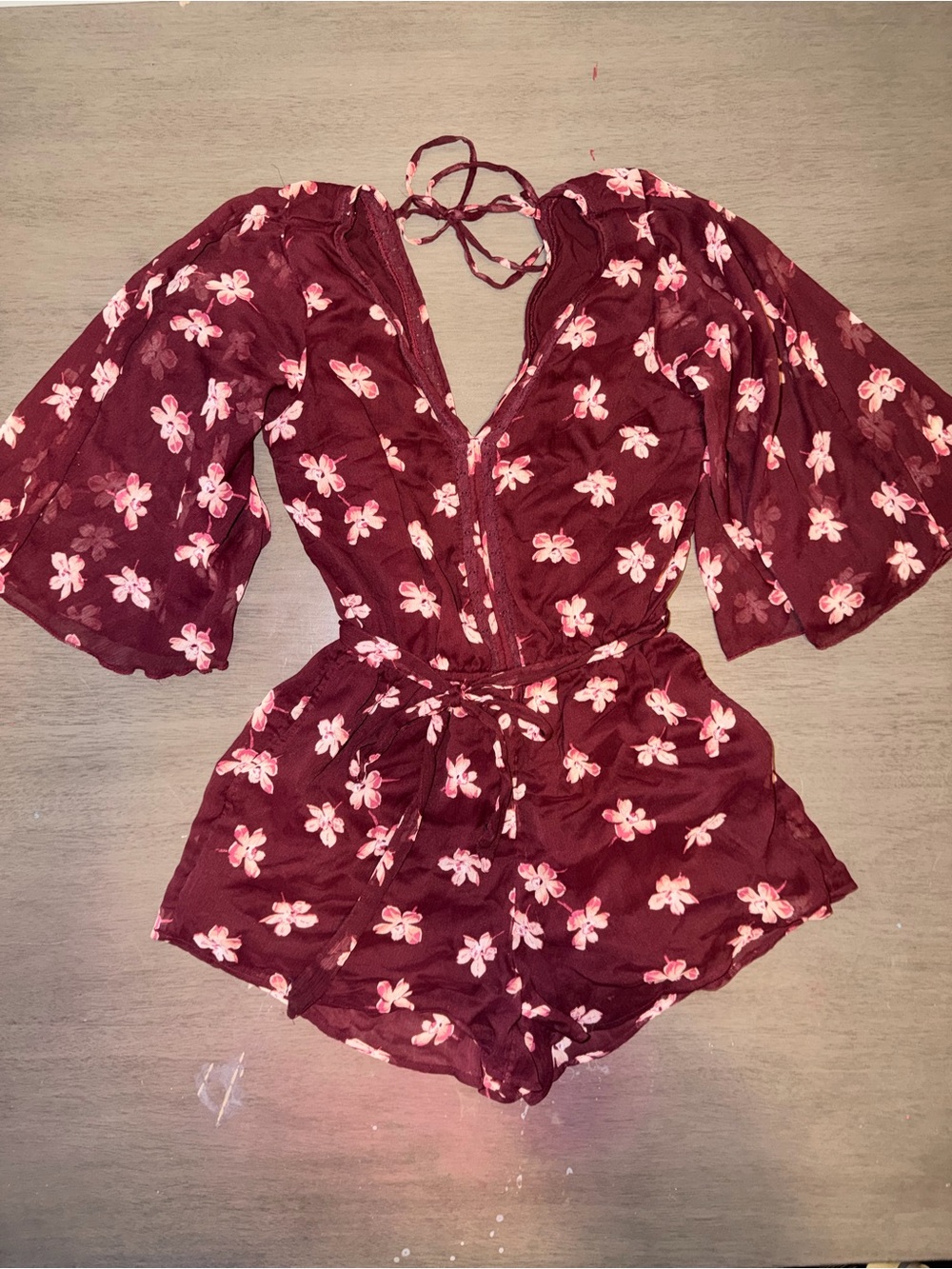 Abercrombie & Fitch Burgundy Floral Tie-Back Romper